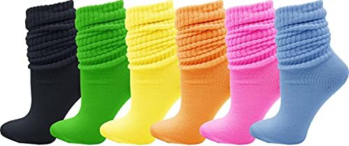6 Pairs Slouch Socks for Women, Heavy Extra Long Cotton Scrunch Crew Sock, Bulk pack (Assorted #1)