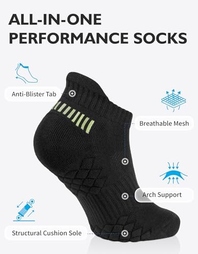 CLOSEMATE Ankle Athletic Running Socks for Men Terry Cushioned Moisture-Wicking Anti-Blister Comfort Socks 6 Pairs(6Black,L) - 2