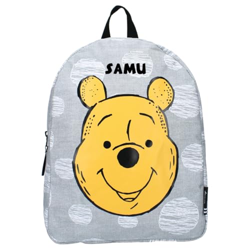 Sac à dos de maternelle Winnie l'ourson - Personnalisable avec nom - Sac à dos pour garçons et filles, gris