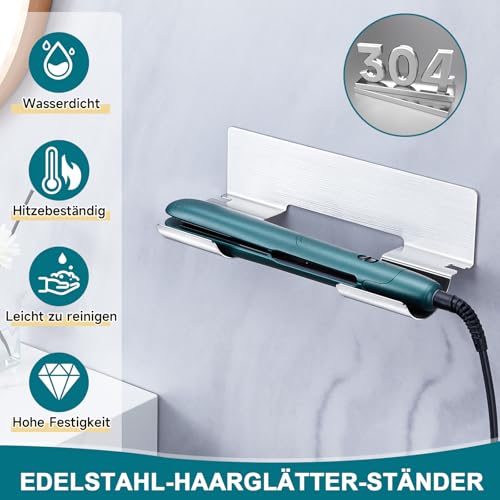 XILIMEN Glätteisen Halterung Ohne Bohren, Wandhalterung Fönhalter Aus Edelstahl, Glättbürste Bürstenhalter, Friseurwerkzeughalter für das Badezimmer