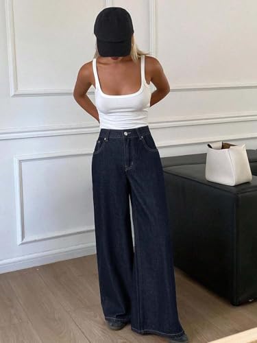 Image of KOTTY Women's High Waist Wide Leg Button Coin Pocket Straight Fit Jeans Stylish Regular to Plus Size Fit Denim Jeans for Women