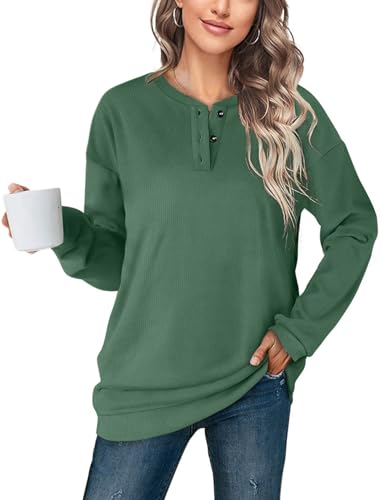 Image of OFEEFAN Womens Casual Sweatshirts Henley Button Up Long Sleeve Tunic Tops