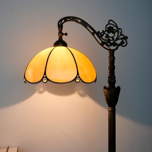 Lampadaire Tiffany avec abat-jour en verre coloré angle réglable Style rustique Cheval de Cygne Lampe d'angle debout 63 pouces pour Maison Salon Chambre