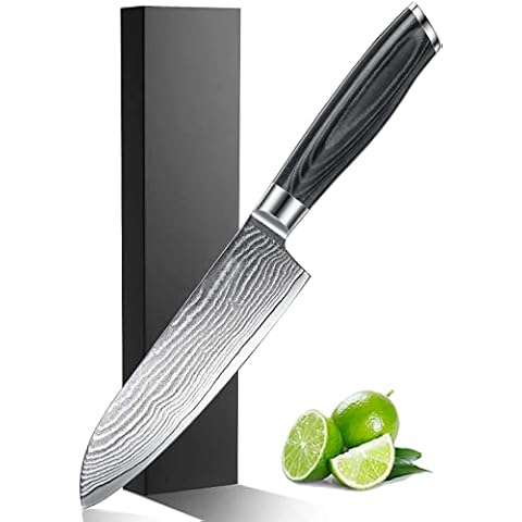Damastmesser, Santoku Messer 17CM Klinge, Kochmesser 67 Schichten, Hergestellt aus echtem japanischen VG10 Damaststahl, Ergonomischer G10 Griff mit schöner Geschenkbox Cover