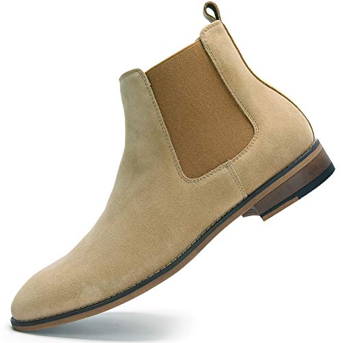 Temeshu Men's Chelsea Slip-on Suede Boots, Genuine Leather Boots, Waterproof Casual Oxford Dress Ankle Bootie MS052