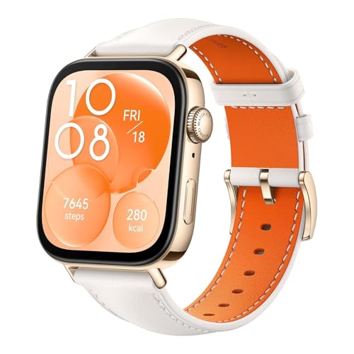HUAWEI Watch FIT 3, 1,82″ AMOLED-Display, Ultraschlankes Design, Bluetooth-Anrufe, Bis zu 10 Tage Akkulaufzeit, Kompatibel mit iOS & Android, Umfassendes Fitness-Management, GPS, Weißes Leder
