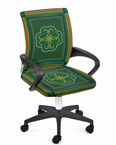 Ldtrchee Green Four Leafs Office Chair Covers, Stretchable Rotating Chair