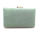 BRANDELIA Bolso antelina mujer bombonera de fiesta rectangular cartera de mano ante con cadena al hombro, Menta Oro