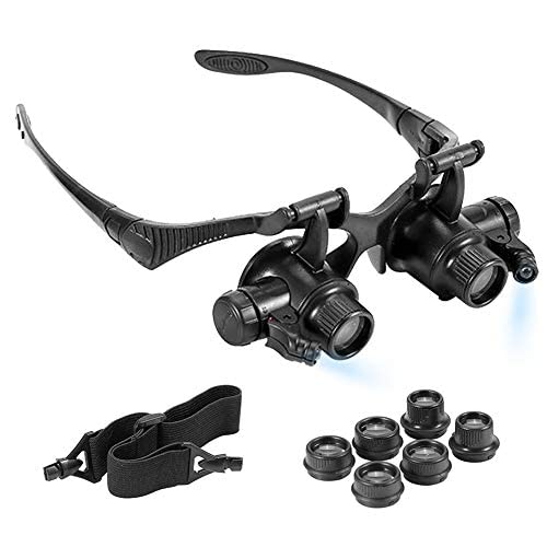 BrinoHeadband Magnifier, New Head Wearing Magnifying Lens Double Eye Jewelry Watch Repair Magnifier Loupe Glasses