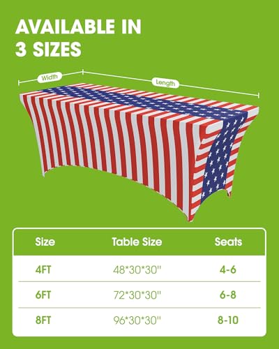 Image of Pureegg 4th of July USA 250th Anniversary Spandex Tablecloth 6ft - 2 Pack, Patriotic American Flag Fitted Stretch Table Cover for 6 ft Rectangle Table, Tablecloth for Independence Day Party