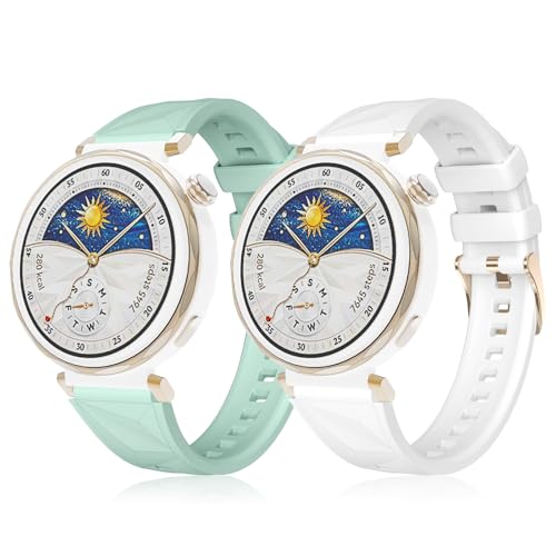 KeeFos 18mm Correa Compatible Con Huawei Watch GT5 Pro 42mm/Watch GT5 41mm, 2 Piezas Silicona Banda, Correas de Repuesto para HUAWEI WATCH GT4 41mm - Blanco+Verde
