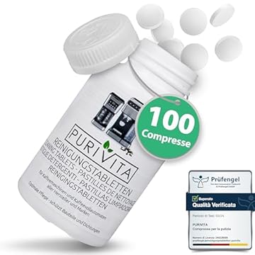 PURIVITA® Pastiglie per Pulire Calcare Macchina Caffè [100 PEZZO] - Pastiglie Pulizia Detergenti Macchina Caffè - Pastiglie Anticalcare - Capsule Decalcificante per Dolce Gusto, Philips & Nespresso