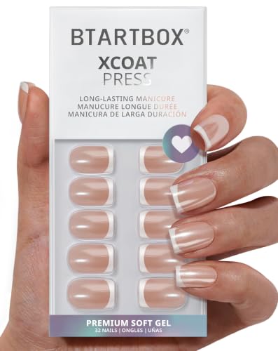 BTArtbox Press On Nails, Evening Attire, Short Square, French Tip, 32Ct