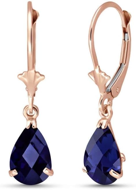 Galaxy Gold GG 14K Solid Gold Natural Sapphire Dangle Earrings for Women, September Birthstone, Fine Jewelry