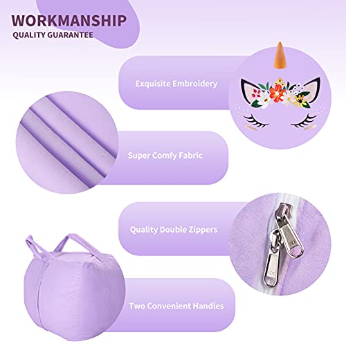 Aubliss Unicorn Stuffed Animal Storage Bean Bag Chairs For Kids, Velvet Extra Soft Beanbag Chair Cover, X-Large Stuffable Zipper Bean Bag For Organizing Plush Toys Boys Girls,Purple Floral #TOP4