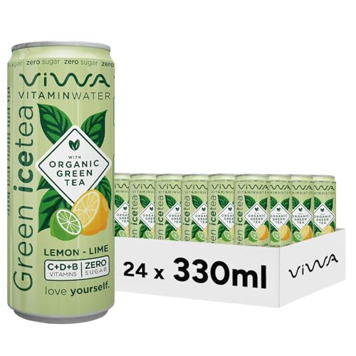 VIWA VITAMIN WATER Té Helado Verde Bebida Refrescante Cero Azúcar con Vitaminas C y D. Sabor Lima y Limón, 330ml, Pack de 24, Green Tea