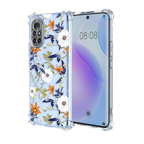 OEURVQO Case for Huawei Nova 8,Clear Floral Flower Pattern Soft TPU Shockproof Bumper Anti-Scratch Protective Phone Cover for Huawei Nova 8 (Colorful Flowers)