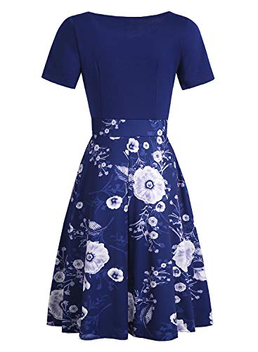 Image of Women's Elegant Vintage Dresses Knee Length Casual Floral Print Work Party Peter Pan Collar A-Line Dress with Pockets 978