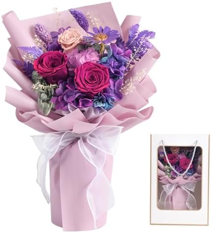 lovenfold Preserved Flowers for Delivery, Purple Rose Bouquets Th...