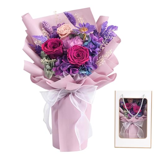 lovenfold Preserved Flowers for Delivery, Purple Rose Bouquets That Last 1-3 Years, Birthday Flowers Gifts for Women Mom Grandma Wife Friends