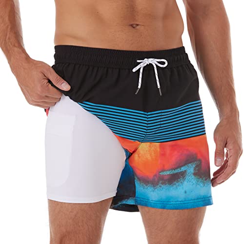 Image of BRISIRA Mens Swim Trunks Swim Shorts Quick Dry 5 inch Inseam Beach Shorts with Compression Liner and Zipper Pocket
