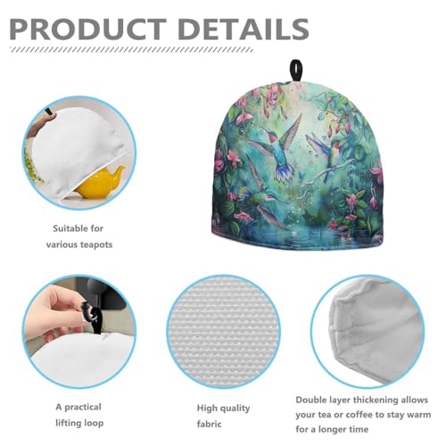 Image of Tea Pot Cozy Hummingbird Flowers Insulated Cup Sleeve Teapot Cover for Breakfast Teapot Kettle Warmer Dust Cover Home Decoration
