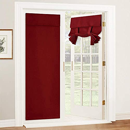 RYB HOME Blackout Door Curtain - Thermal Insulated Curtain for Tricia Window Decor Room Darkening Drapery for Double Glass/French Door Drape Full Privacy, 26 x 69, 1 Pc, Burgundy Red