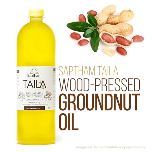 Image of Saptham 100% Wood PressedCold Pressed Groundnut Oil |Mungphali Oil |100% Naturtal |Farm extracted| Kaachi Ghani | No GMO (New-SapthamGN 1L)