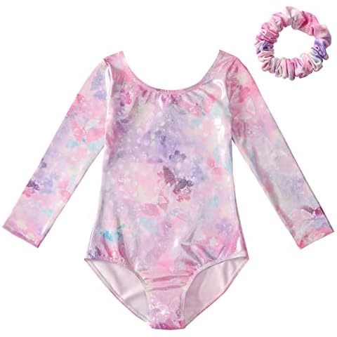 SEAUR - Kids Girls Gymnastics Clothing Dancing Ballet Leotards Printed Long Sleeves Bodysuit Performance Outfit Children Dance Unitard Costume Cover