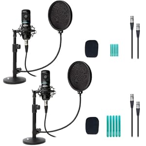 Movo 2-Pack Universal XLR Condenser Microphone Podcasting Equipment Bundle for 2 – Includes 2 Cardioid Mics, Desktop…