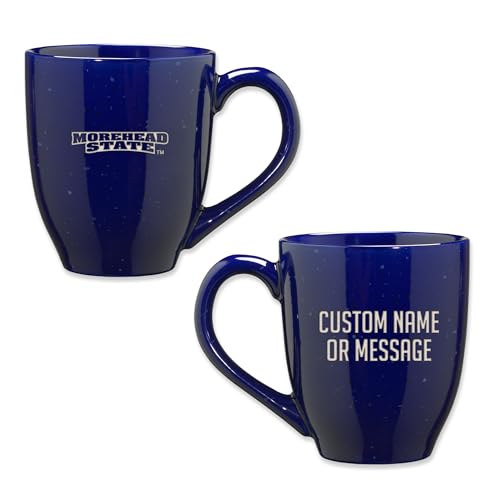Image of Rico Industries NCAA Morehead State Eagles Royal Blue Personalized 16 oz Team Color Laser Engraved Speckled Ceramic Coffee Mug