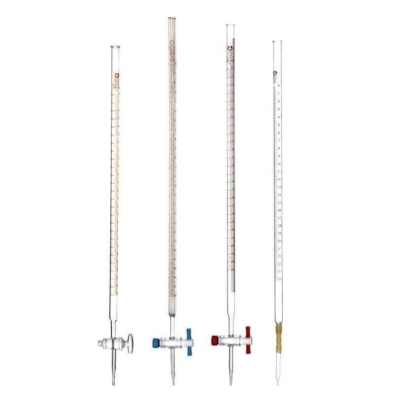 Buretta in Acrilico con Rubinetto PTFE, 25mL, Graduazione 0,1mL - Strumento di Precisione per Laboratorio(White acid 50ml)