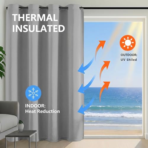 Image of Simplebrand Silver Grey Extra Long 10ft Curtains for Patio 120 Inches Long 2 Panels Set, Room Darkening Light Blocking Solid Thermal Insulated Energy Saving Grommet Noise Reducing Curtains, 50 Wx120 L