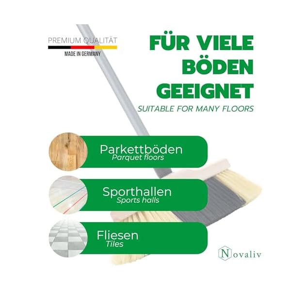 Novaliv Zimmerbesen mit Stiel FEINE KUNSTBORSTEN Besen weiche Borsten dicht besetzt Schrankbesen Holzbesen mit Teleskopstiel Künstliche PP Borsten Besen für Laminat und Parkett Stubenbesen – Bild 5