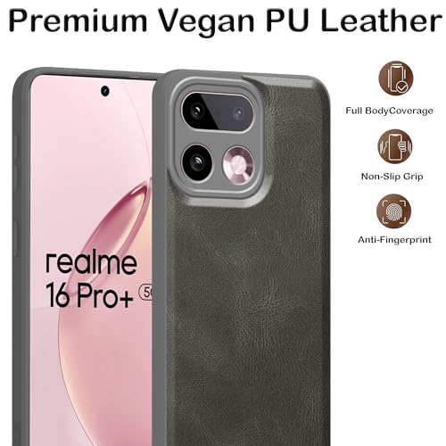 Image of amazon basics Back Cover for Realme 16 Pro Plus 5G | Ultra Slim Soft Rubberised Case | Oil Feel Soft Leather Back | Camera Protection - Gray