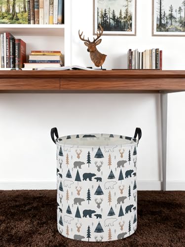 Image of ESSME Kids Laundry Basket,Bear Hamper Collapsible Canvas Waterproof Storage Bin forBoys, Woodland Hamper,Gift Baskets(Bear)
