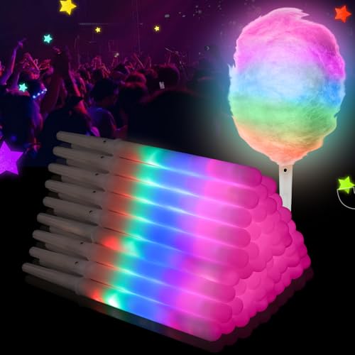 Image of 80 Pieces Cotton Candy Cones with LED Multi Mode Cotton Candy Sticks Reusable Flashing Glow Sticks for Christmas Party Amusement Park Birthday Party Supplies (80 PCS)