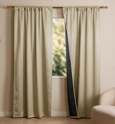 Image of HOMEMONDE 100% True Blackout Curtains 7 Feet Door - 1 Piece Curtain| Embossed Design | Light Block Thermal Insulated & Noise Reducing Top Style Rod Pocket Curtains (Beige, 84Inch)