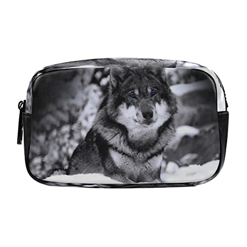 Schnee Winter Einsamer Wolf Federmäppchen Federtaschen Mäppchen Große Kapazität Schlamperbox Kosmetik Make-up Tasche für Jungen Mädchen Schule Schüler