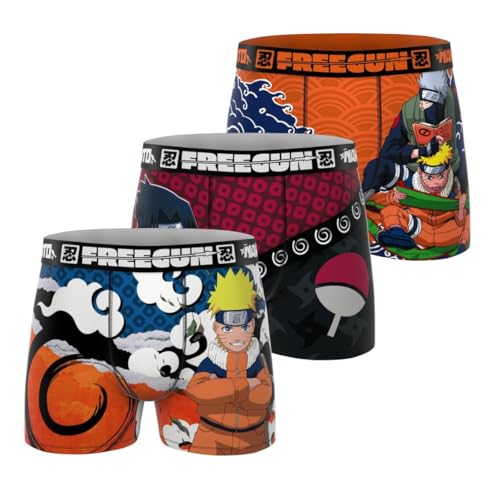 FREEGUN Boxeador Ajustado (Lote de 3) niño, Naranja/Azul/Rojo/Negro/Azul, 12-14 años