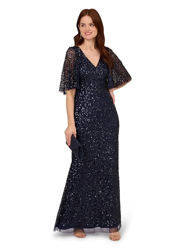 Image of Adrianna Papell Women's Bead Mesh Cape Long Dress
