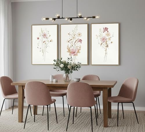 Image of JASMIE 3Pcs Pink Floral Canvas Wall Art