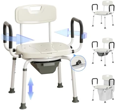 4 in 1 Bedside Commode for Seniors,Portable Toilet for Adults wit...