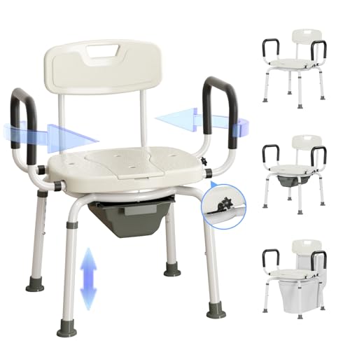 4 in 1 Bedside Commode for Seniors,Portable Toilet for Adults with Arms & Removable Bucket,Height Adjustable Commode Chair for Toilet,Swivel Shower Chair for Inside Shower for Handicapped, Adults by Fasjloctavty - Used condition - US$140.42