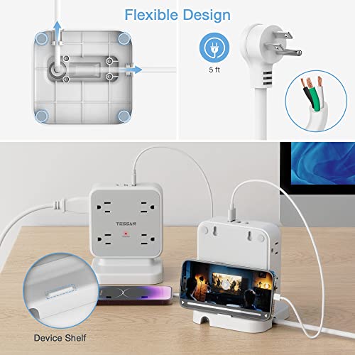 image for Power Strip Tower Surge Protector, TESSAN 8 AC Outlets with 3 USB (1 U