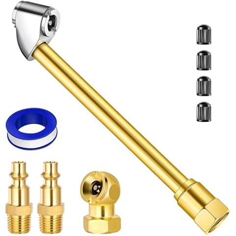 LUMITECO Dual Head Air Chuck Set, Heavy Duty Closed Ball Tire Chuck with 1/4'' Male NPT Quick Plug for 2-Way Quick Connection, No Leakage Tire Air Fill Kit for Tire Inflator Gauge and Air Compressor Cover