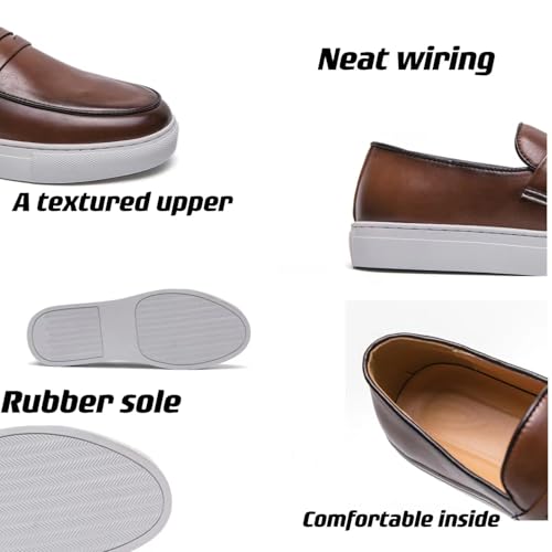 Aimery Mens Leather Platform Slip-on Casual Loafers Retro Round Toe Comfort Penny Loafers Tuxedo Walking Driving Moccasin Shoes3