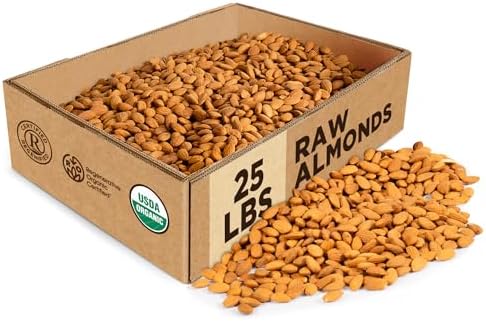 Burroughs Family Farms 25 lb USDA Organic Raw Almonds – First Regenerative Organic Certified Almond Farm – 2x the Antioxidants and Vitamin B Versus Other Almonds – Gluten-Free, Non-GMO, Vegan, Paleo & Keto-Friendly Almond Nuts – Almonds Bulk for Cafés and Bakeries