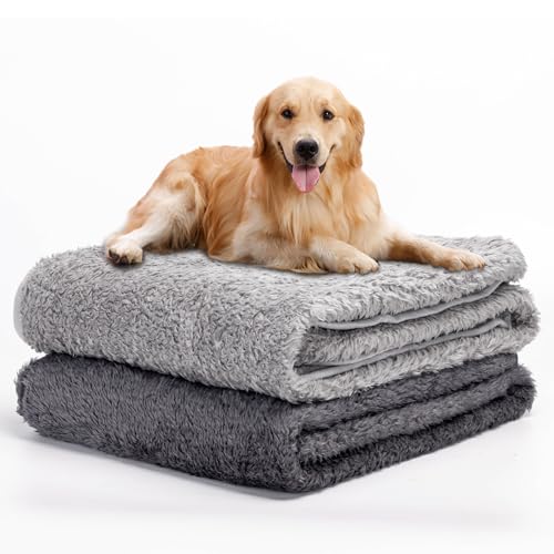Nobleza 2 x Couverture en Peluche Douces Tapis pour Chien Chat Lavable, Tapis Chiens Chat Lapins et Autres Animaux de Compagnie, Plaid Polaire Animaux, Gris Foncé et Gris Clair, 120 * 100 cm