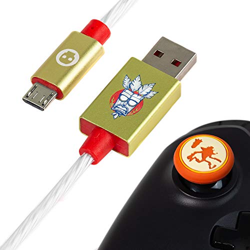 Numskull Ufficiale Crash Bandicoot Led Cavo Micro Usb E Tappi Per Levette 1,5M - Cavo Di Carica Rapida - Xbox One, Ps4